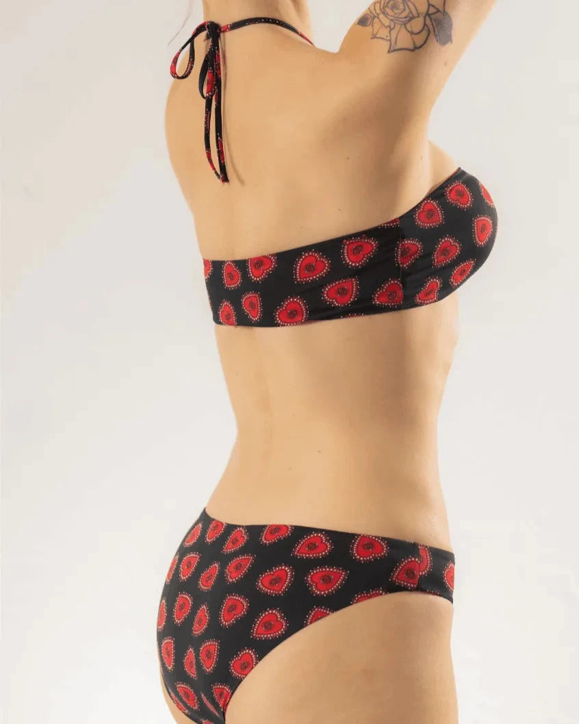 Foxiga Fun Times Printed Tie-Detail Bikini Top – Heart or Evil Eye