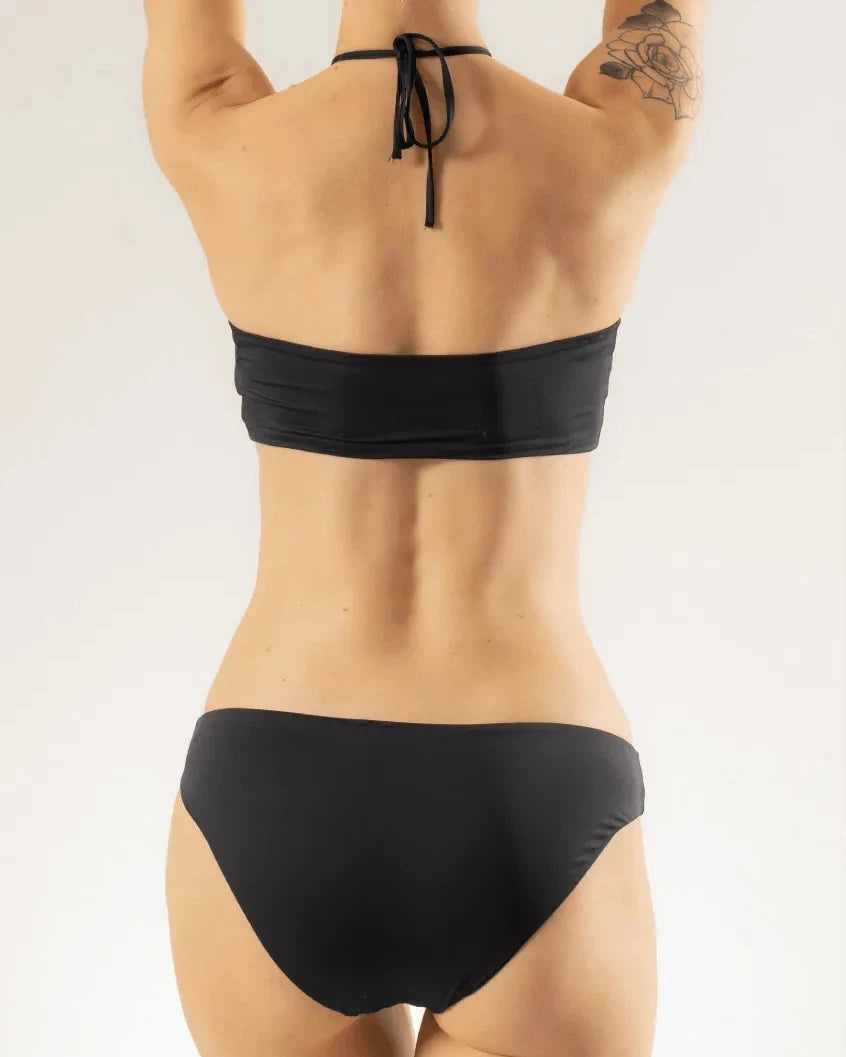 Foxiga Fun Times Printed Tie-Detail Bikini Top – Solid Black